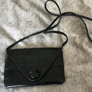 Black leather croc print detail crossbody bag